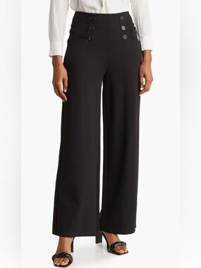 Max Studio Black Wide-Leg Sailor Button Pants